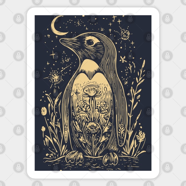 Celestial Penguin Under the Moon – Mystic Arctic Dream Sticker by TuncGK